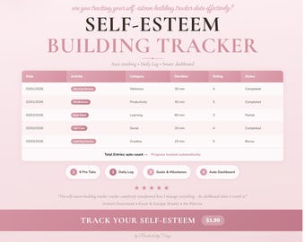 Self Esteem Builder Log Spreadsheet | Personal Growth Planner Tracker Google Sheets Excel Template