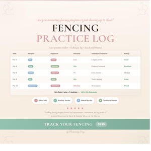 Fencing Practice Log: Foil, Epee, Sabre Bout Tracker (Excel, Google Sheets)