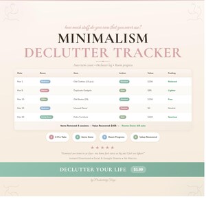 Minimalism Declutter Tracker Spreadsheet (Google Sheets, Excel)