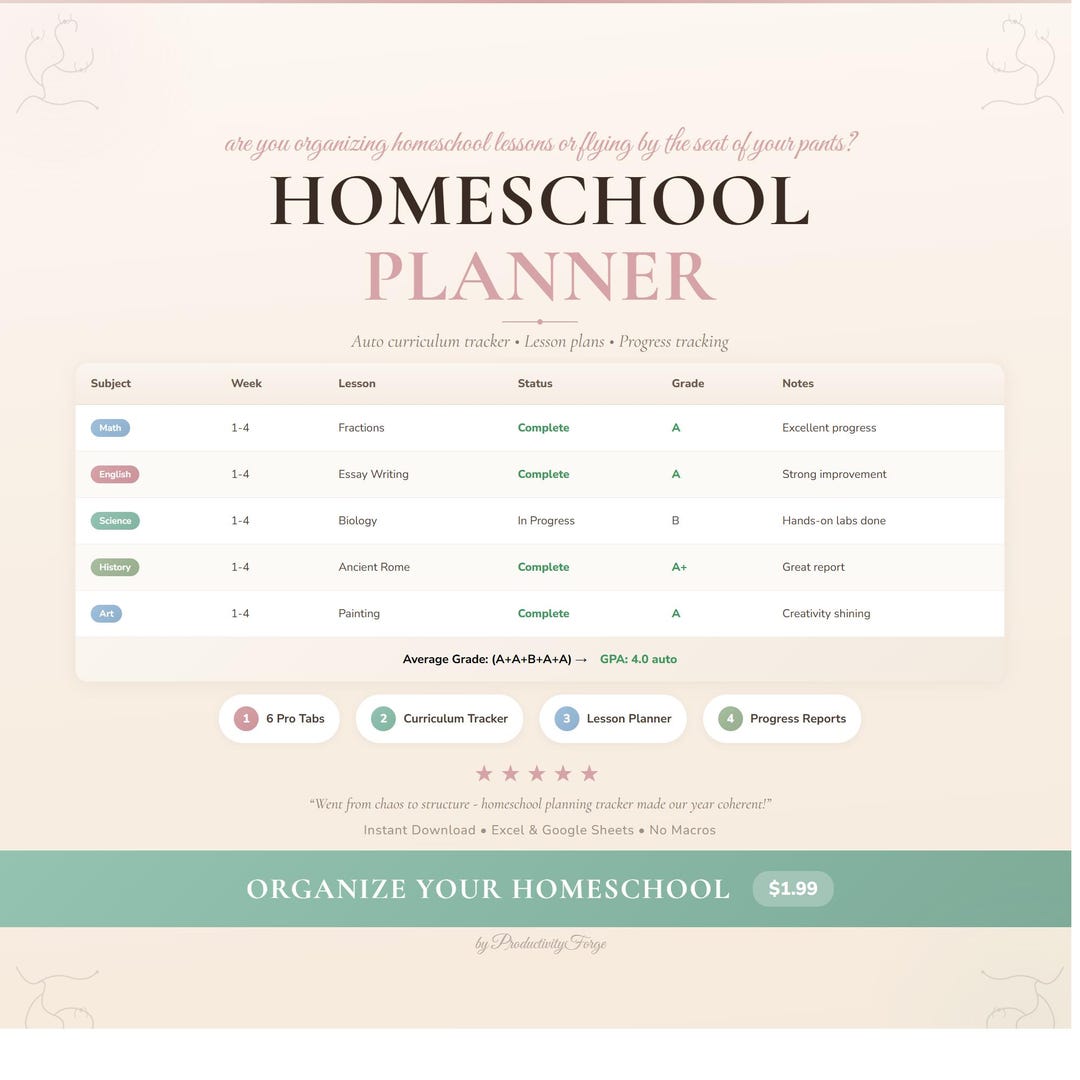 Homeschool Planner Spreadsheet Google Sheets Excel Lesson Planning