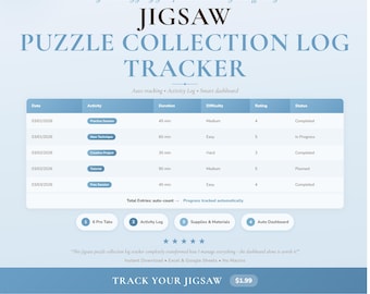 Puzzle Collection Log Spreadsheet | Hobby Craft Tracker Planner Google Sheets Excel Digital Download