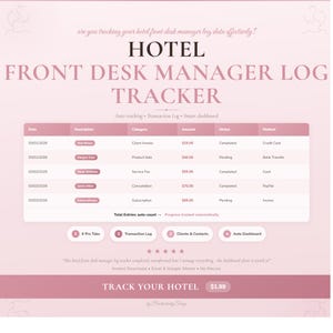 Hotellchefens logg | Kalkylblad för receptionsdrift Google Sheets Excel-mall