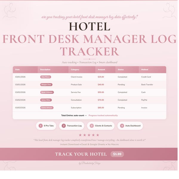 Hotel Guest Log Template - Etsy