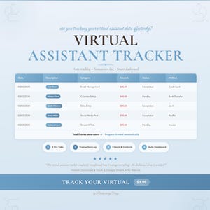 Virtuele assistent-tracker | Google Spreadsheets Excel-spreadsheet-sjabloon voor bedrijfsbeheer