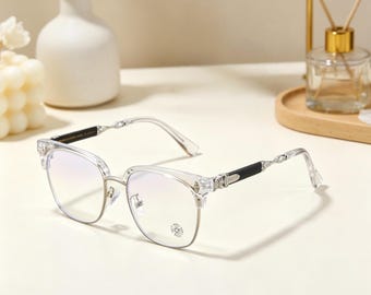 CH Vintage Gothic Browline-bril, anti-blauw licht helder montuur, luxe zilver-/goudkleurige bril