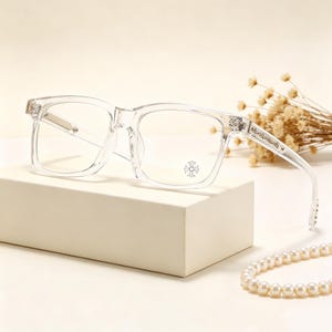 CH Clear Square Eyeglasses, Gothic Luxury Gold/Silver Cross Detail Glasses, Streetwear Fashion Eyewear