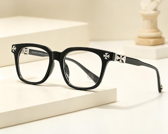 Lunettes de vue noires CH, montures de lunettes carrées de luxe, lunettes gothiques avec décoration croix, lunettes de vue carrées vintage, anti-lumière bleue, cadeau unisexe