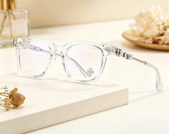 CH Brillengestell, Gothic Cross Brille, Anti Blaulicht, Klare / Graue Linse, Unisex Fashion Glasses
