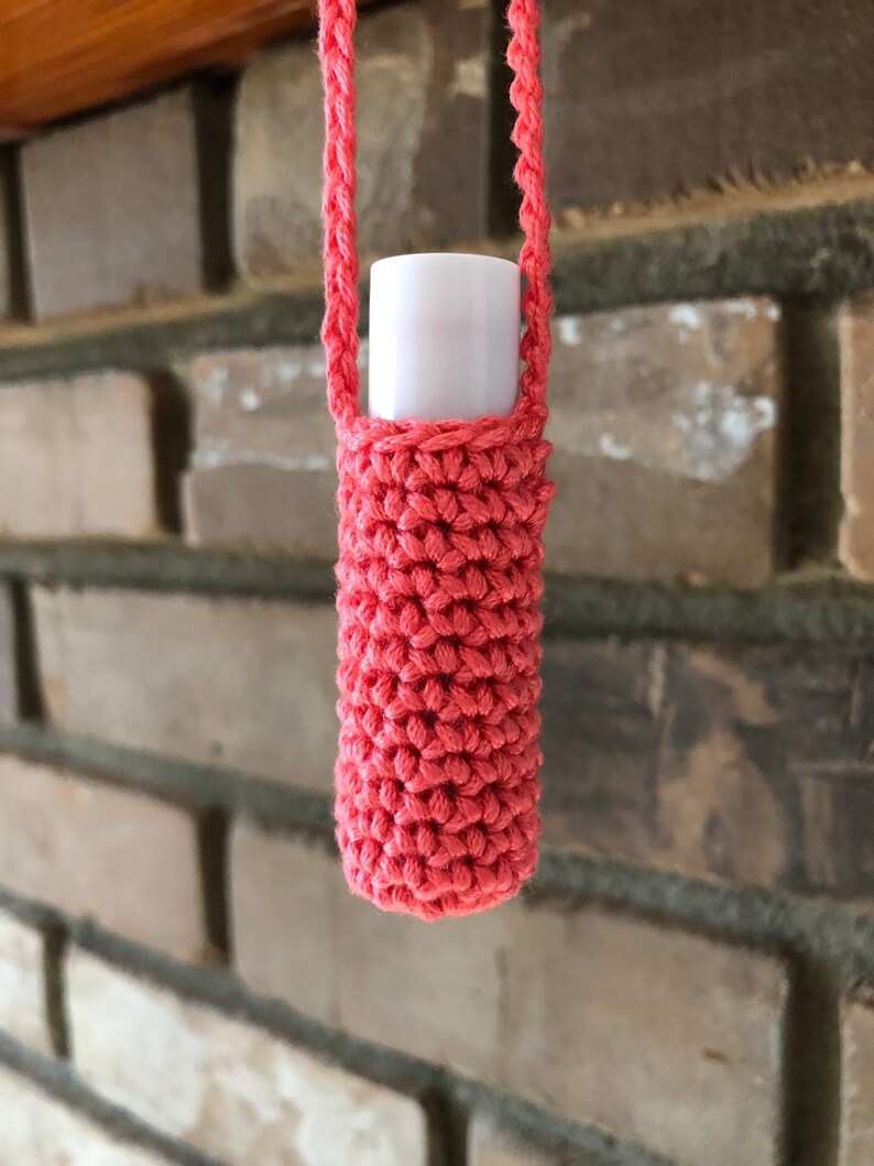 Crochet Cotton Chapstick Lip balm Necklace Holder Coral Etsy