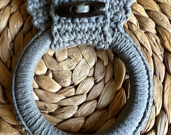 Rustic Gray Grey 100% cotton dish towel hand towel ring holder kitchen, bathroom, garage, laundry, nursery Coconut Wood Button