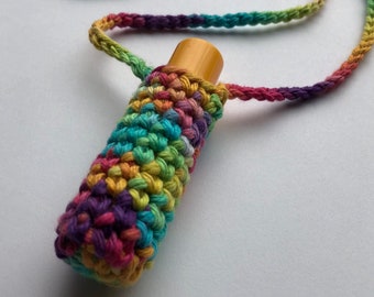 READY TO SHIP Crochet Cotton Chapstick Lip balm Necklace Holder, Mermaid colors, Reusable Lip Balm Holder, Valentines day kid gifts