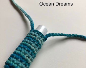 Crochet Cotton Chapstick Lip balm Necklace Holder, Ocean waves blue color, Reusable Lip Balm Holder, kid gifts, chap stick necklace