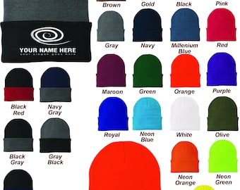 6 Custom Embroidered Cuffed Beanies. Personalize with your logo. Bulk Price Special, Wholesale