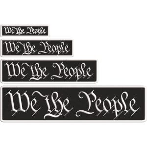 May include: A collection of rectangular patches with the phrase "We the People" embroidered in white script on a black background. The patches vary in size, with a white border around each.