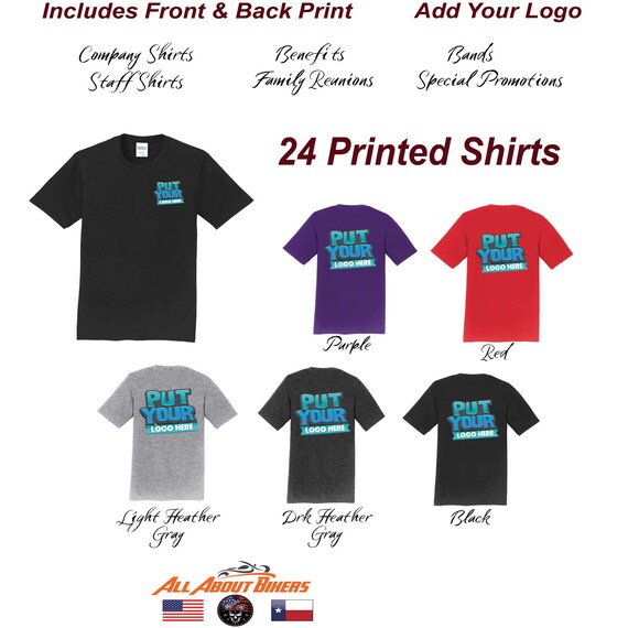 Bulk Wholesale 24 T Shirts Your Logo Full Color Print DTG