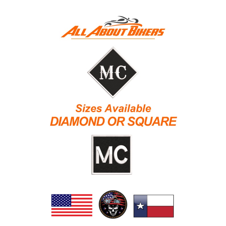 2 Square or Diamond Custom Embroidered Biker Patch Sizes and Colors Available