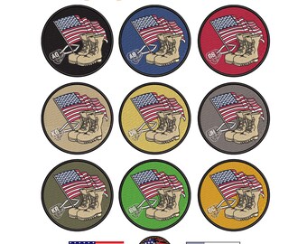 Customizable Fallen Soldier Memorial Patch - Dog Tag, Boot, Flag Design for Military Tribute