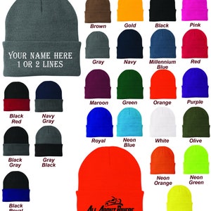 Custom Embroidered Cuffed Beanie Cap Personalize with your name or logo. Colors Available. FREE Shipping!