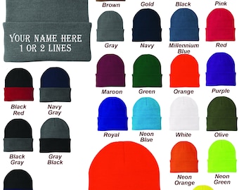 Black/Red Personalized Embroidered Cuffed Beanie Cap Custom Toboggan FREE Shipping! Colors Available.