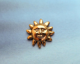 Small Sun Face Gold Dipped Pewter Lapel Pin- CC419G- Summer, Solstice, Sun, and Sun Face Pins