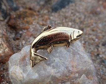 Rainbow Trout Gold Dipped Pewter Lapel Pin - CC105G- Golden Trout, Fish, Fishing, Fishermen and Father's Day Presents-Gifts for Dad