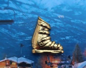 Gold Ski Boot Lapel Pin- CC225G- Downhill Skiing, Skiing, Ski, Winter, and Skier Pins and Gifts