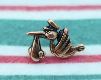 Stork Copper Dipped Pewter Lapel Pin- CC552C- Baby, Baby Shower and Labor and Delivery Lapel Pins