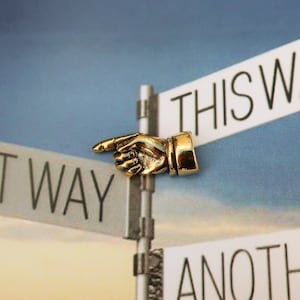 Pointing Finger Gold Dipped Pewter Lapel Pin - CC178G- This Way, Hands, Number 1, and Pointing Pins
