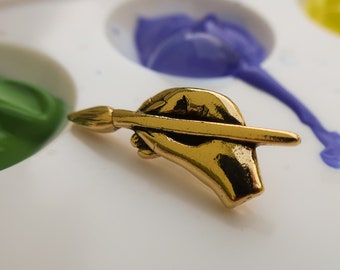 Artist Hand Gold Dipped Pewter Lapel Pin - CC559G- Art, Artist, Painting, Makeup Artist, Cosmetology, and Art Teacher Pins