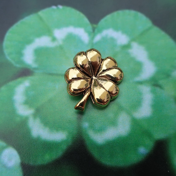 Gold Four Leaf Clover Lapel Pin-CC422G-  Good Luck Charm- Luck of the Irish- 4 Leaf Clover- Shamrocks
