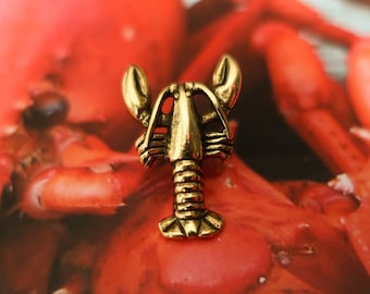 Lobster Gold Dipped Pewter Lapel Pin- CC112G- Marine Crustaceans, Marine, Beach, Ocean, Seafood, Maine, New England, Lobster Pins and Gifts