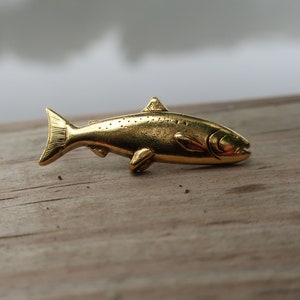 Salmon Gold Dipped Pewter Lapel Pin - CC126G- Fish and Fishing Pins and Gifts