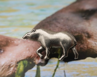 Tapir Pewter Lapel Pin- CC645- Animal, Zoo, Herbivore, and Primitive Large Mammal Pins