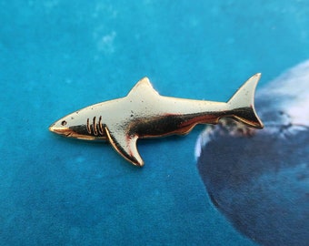 Shark Gold Dipped Pewter Lapel Pin - CC590G- Shark Week, Aquarium, Marine Biology Pins- Shark Attack, Ocean Animals