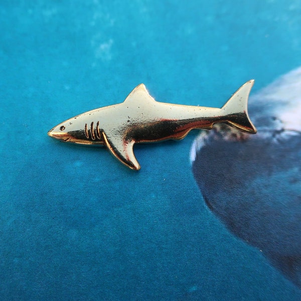 Shark Gold Dipped Pewter Lapel Pin - CC590G- Shark Week, Aquarium, Marine Biology Pins- Shark Attack, Ocean Animals