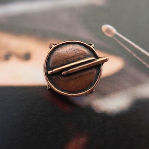 Drum with Drumsticks Copper Lapel Pin-CC339C- Drum, Instruments, Musical Instruments, Band, Music, and Music Teacher Pins