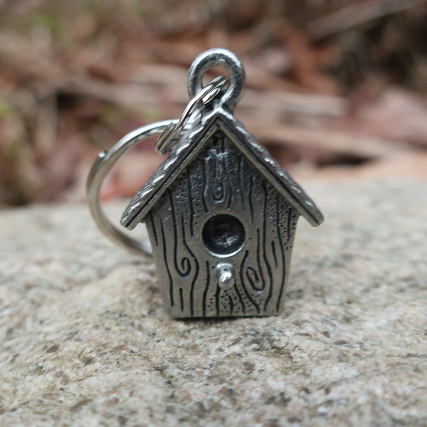 Wren House Pewter Keychain- K115- Birds, Birdhouses, and Bird Enthusiasts Gifts