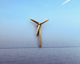 Wind Energy Gold Dipped Pewter Lapel Pin- CC456G- Wind Energy, Wind Turbines, Solar Energy, and Kinetic Energy Pins