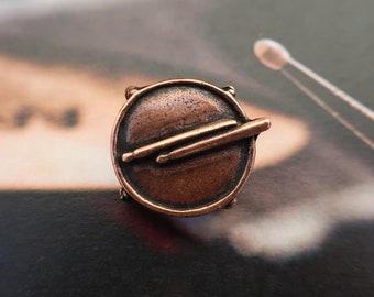 Drum with Drumsticks Copper Lapel Pin-CC339C- Drum, Instruments, Musical Instruments, Band, Music, and Music Teacher Pins