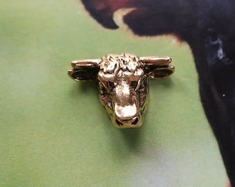 Bull Head Gold Lapel Pin - CC541G- Fighting, Strong Animals, Spanish Animals, Rodeo Pins