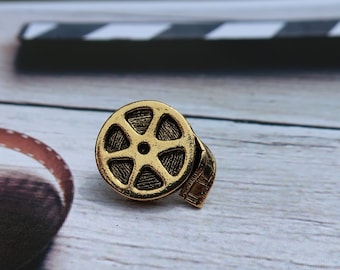 Gold Film Reel Lapel Pin- CC326G- Film, Movies, Motion Picture, Drama, Media, Photography, Cinema, and Photography Lapel Pins