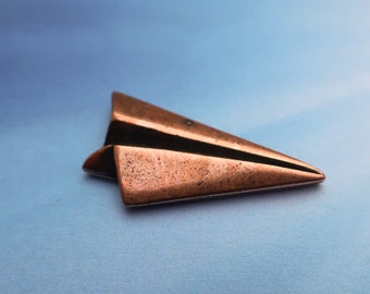 Copper Paper Airplane Lapel Pin- CC634C- Paper Plane, Aero Plane, Glider, Dart, and Aerodynamic Pins