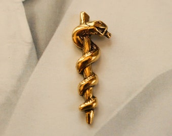 Rod of Asclepius Gold Lapel Pin- CC701G- International Symbol for Medicine and Healthcare, White Coat and Medical Professional Pins