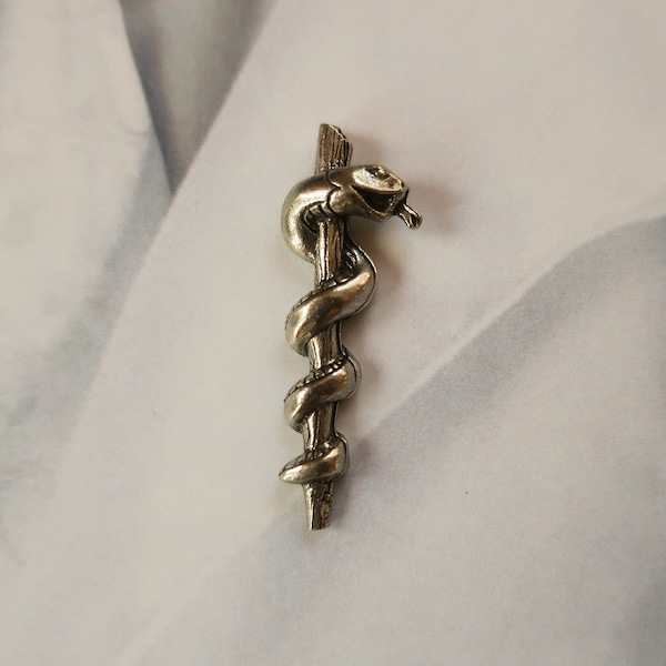 Rod of Asclepius Lapel Pin- CC701- International Symbol for Medicine and Healthcare, White Coat and Medical Professional Pins