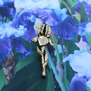 Gold Iris Lapel Pin- CC621- Iris, Flowers, Perennials, Gardens, Florist and Gardening Pins