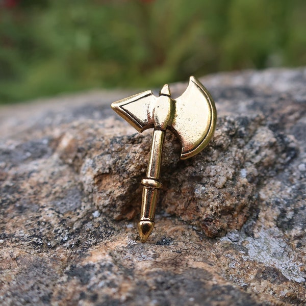 Battle Axe Gold Dipped Pewter Lapel Pin- CC676G- Medieval and Viking Combat Axes and Tools