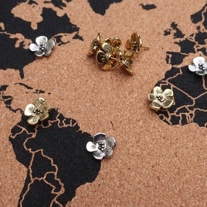 Fleur Carte Pins- Ensemble de 10- Silver or Gold Finish- MP112- Pinpoint Your Botanical Adventures with Our Flower Map Pins