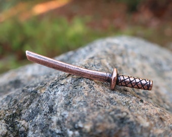 Samurai Sword Copper Lapel Pin- CC511C- Katana, Japanese Swords, Feudal Japan, and Samurai Pins