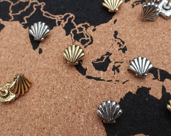 Seashell Map Pins- Set of 10- Silver or Gold Finish- MP110- Pinpoint Your Beach or Ocean Vacations with Our Shell Map Pins