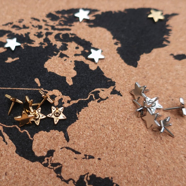 Star Map Pins- Set of 10- Silver or Gold Finish- MP108- Mark Your Stargazing Locations with our Star Shaped Map Pins